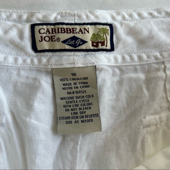 Caribbean Joe Linen White Cropped Pants Size 16 - Picture 6 of 8